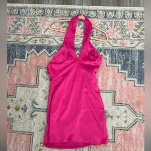 Pink super down mini satin dress brand new with tags